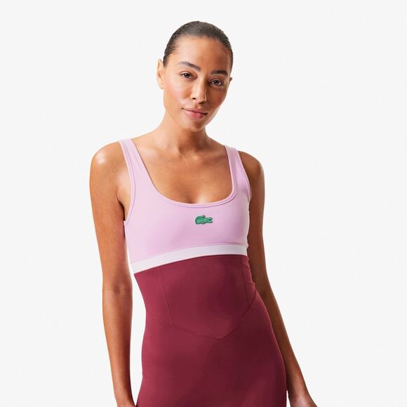Lacoste x Bandier Colorblock Full Bodysuit All Motion Bordeaux Size Large - Picture 5 of 13
